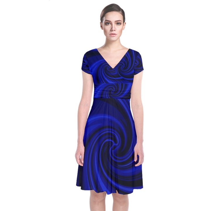 Blue decorative twist Short Sleeve Front Wrap Dress