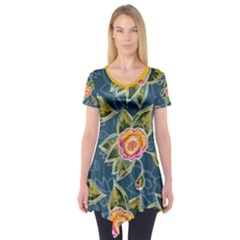 Floral Fantsy Pattern Short Sleeve Tunic  by DanaeStudio