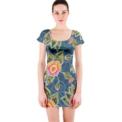 Floral Fantsy Pattern Short Sleeve Bodycon Dress by DanaeStudio