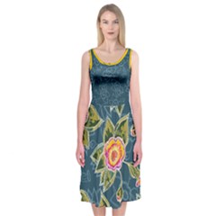 Floral Fantsy Pattern Midi Sleeveless Dress