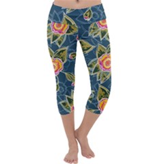 Floral Fantsy Pattern Capri Yoga Leggings by DanaeStudio