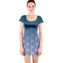 Ombre Retro Geometric Pattern Short Sleeve Bodycon Dress by DanaeStudio