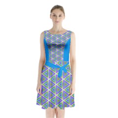 Colorful Retro Geometric Pattern Sleeveless Chiffon Waist Tie Dress by DanaeStudio