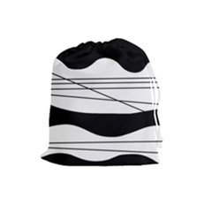 White and black waves Drawstring Pouches (Large) 