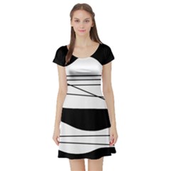 White and black waves Short Sleeve Skater Dress