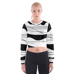 White and black waves Women s Cropped Sweatshirt