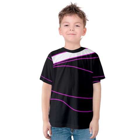 Purple, White And Black Lines Kids  Cotton Tee by Valentinaart