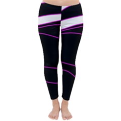 Purple, White And Black Lines Winter Leggings  by Valentinaart