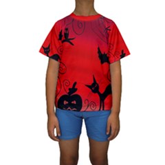 Halloween landscape Kids  Short Sleeve Swimwear