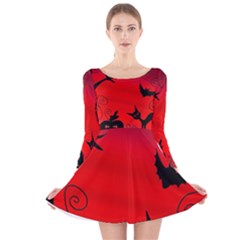 Halloween landscape Long Sleeve Velvet Skater Dress