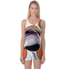 Abstract Orb In Orange, Purple, Green, And Black One Piece Boyleg Swimsuit