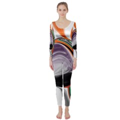 Abstract Orb In Orange, Purple, Green, And Black Long Sleeve Catsuit