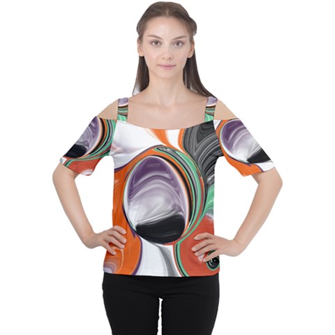 Abstract Orb In Orange, Purple, Green, And Black Women s Cutout Shoulder Tee by digitaldivadesigns