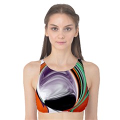 Abstract Orb In Orange, Purple, Green, And Black Tank Bikini Top