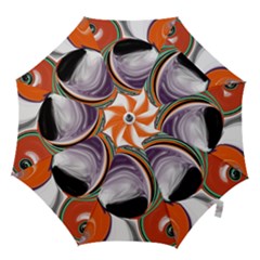 Abstract Orb In Orange, Purple, Green, And Black Hook Handle Umbrellas (large)