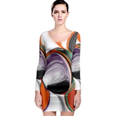 Abstract Orb In Orange, Purple, Green, And Black Long Sleeve Bodycon Dress