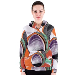 Abstract Orb In Orange, Purple, Green, And Black Women s Zipper Hoodie