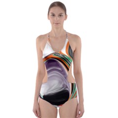 Abstract Orb In Orange, Purple, Green, And Black Cut-out One Piece Swimsuit by digitaldivadesigns