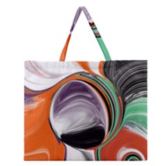 Abstract Orb In Orange, Purple, Green, And Black Zipper Large Tote Bag