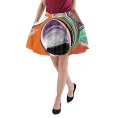 Abstract Orb In Orange, Purple, Green, And Black A-line Pocket Skirt