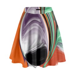 Abstract Orb In Orange, Purple, Green, And Black High Waist Skirt