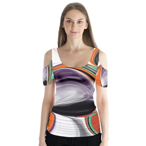 Abstract Orb In Orange, Purple, Green, And Black Butterfly Sleeve Cutout Tee  by digitaldivadesigns
