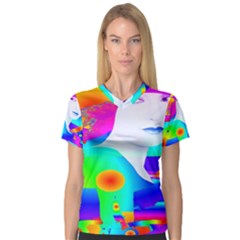 Abstract Color Dream Women s V-neck Sport Mesh Tee