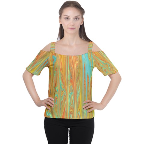 Beautiful Abstract In Orange, Aqua, Gold Women s Cutout Shoulder Tee by digitaldivadesigns