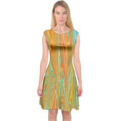 Beautiful Abstract In Orange, Aqua, Gold Capsleeve Midi Dress by digitaldivadesigns