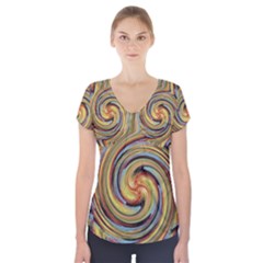 Gold Blue And Red Swirl Pattern Short Sleeve Front Detail Top by digitaldivadesigns