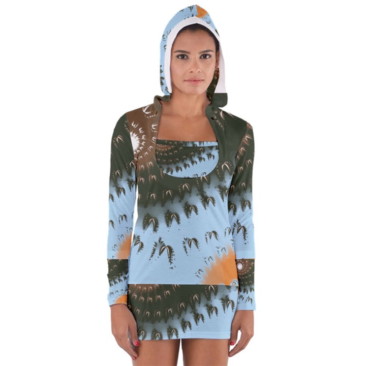 Sun-Ray Swirl Design Women s Long Sleeve Hooded T-shirt