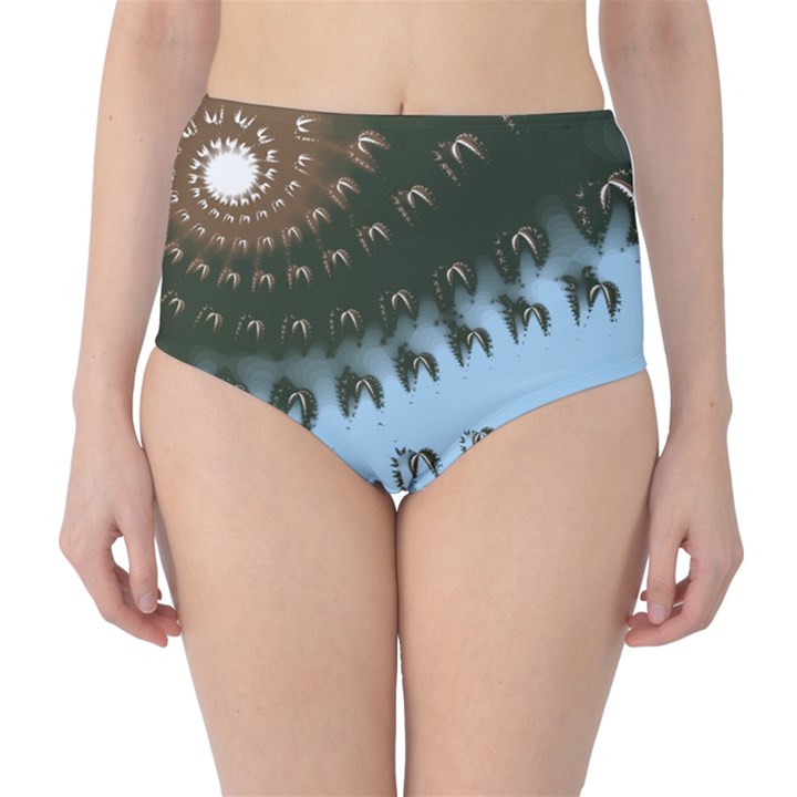 Sun-Ray Swirl Design High-Waist Bikini Bottoms