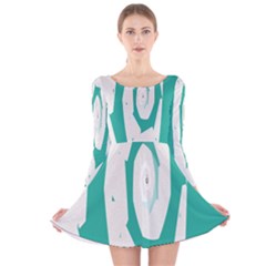 Aqua Blue And White Swirl Design Long Sleeve Velvet Skater Dress by digitaldivadesigns