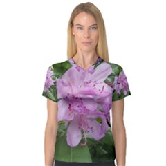 Purple Rhododendron Flower Women s V-neck Sport Mesh Tee
