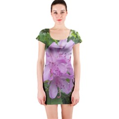 Purple Rhododendron Flower Short Sleeve Bodycon Dress by picsaspassion