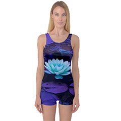 Lotus Flower Magical Colors Purple Blue Turquoise One Piece Boyleg Swimsuit by yoursparklingshop