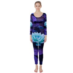 Lotus Flower Magical Colors Purple Blue Turquoise Long Sleeve Catsuit