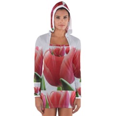 Red Tulips Women s Long Sleeve Hooded T-shirt by picsaspassion