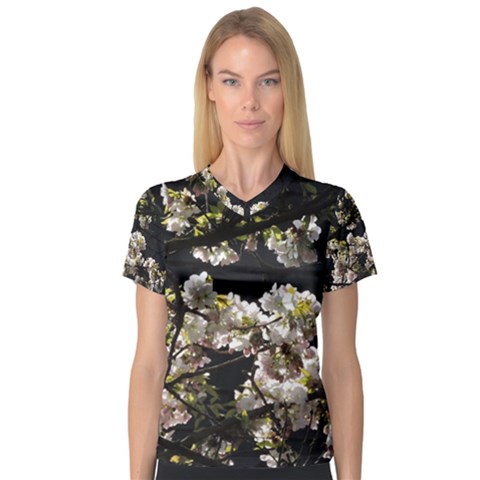 Japanese Cherry Flower Women s V-neck Sport Mesh Tee by picsaspassion