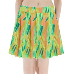 Green And Orange Abstraction Pleated Mini Skirt by Valentinaart
