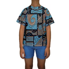 Blue And Brown Abstraction Kids  Short Sleeve Swimwear by Valentinaart