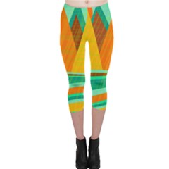 Orange And Green Landscape Capri Leggings  by Valentinaart