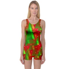 Xmas Trees Decorative Design One Piece Boyleg Swimsuit by Valentinaart