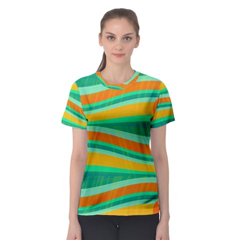 Green And Orange Decorative Design Women s Sport Mesh Tee by Valentinaart