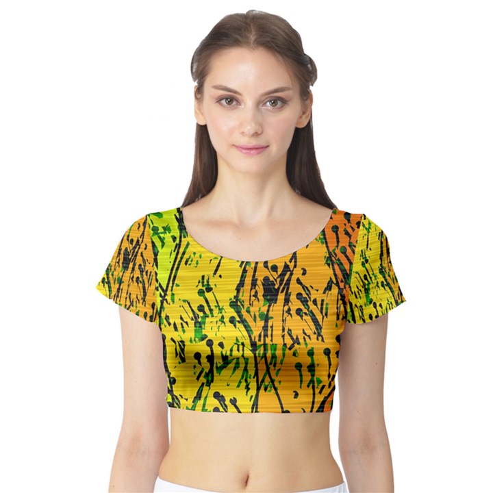 Gentle yellow abstract art Short Sleeve Crop Top (Tight Fit)