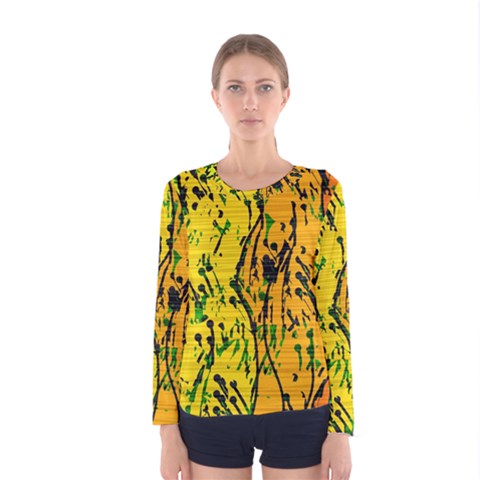 Gentle Yellow Abstract Art Women s Long Sleeve Tee by Valentinaart