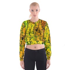 Gentle Yellow Abstract Art Women s Cropped Sweatshirt by Valentinaart