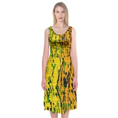 Gentle Yellow Abstract Art Midi Sleeveless Dress by Valentinaart