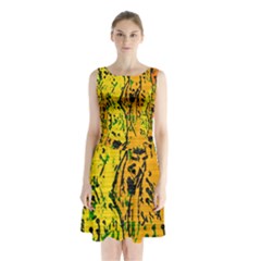 Gentle Yellow Abstract Art Sleeveless Chiffon Waist Tie Dress by Valentinaart