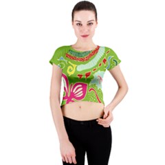 Green Organic Abstract Crew Neck Crop Top by DanaeStudio